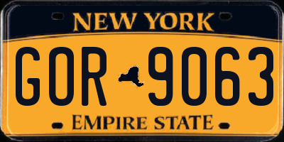 NY license plate GOR9063