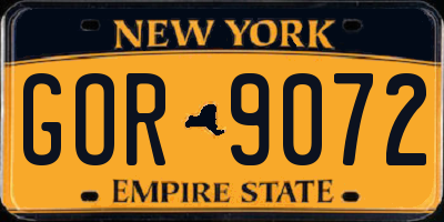 NY license plate GOR9072