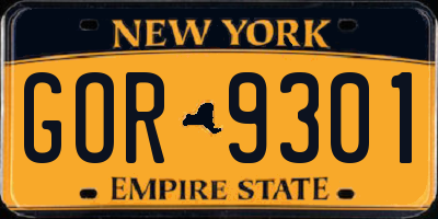 NY license plate GOR9301