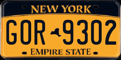 NY license plate GOR9302