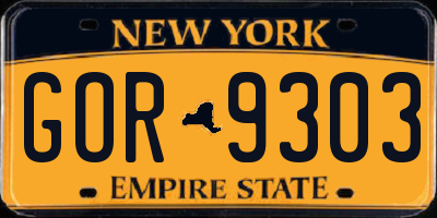 NY license plate GOR9303