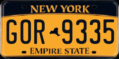 NY license plate GOR9335
