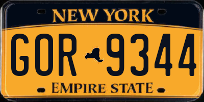 NY license plate GOR9344