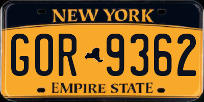 NY license plate GOR9362