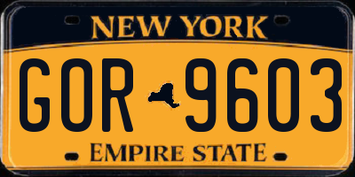NY license plate GOR9603