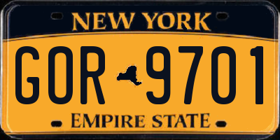 NY license plate GOR9701