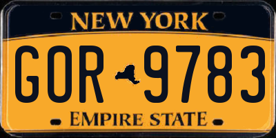 NY license plate GOR9783
