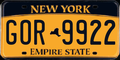 NY license plate GOR9922
