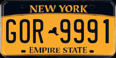 NY license plate GOR9991