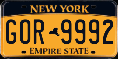 NY license plate GOR9992