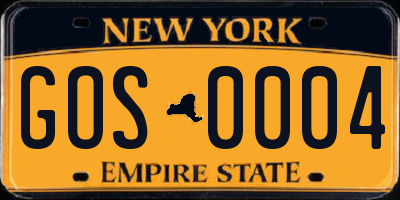 NY license plate GOS0004