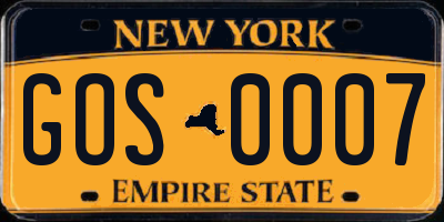 NY license plate GOS0007