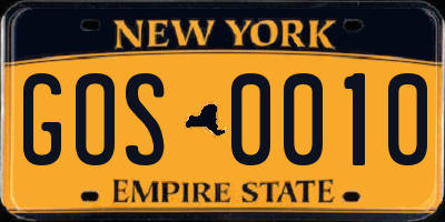 NY license plate GOS0010