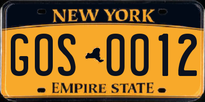 NY license plate GOS0012