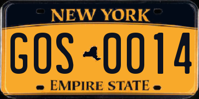 NY license plate GOS0014