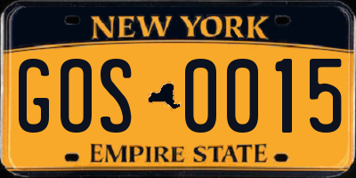 NY license plate GOS0015