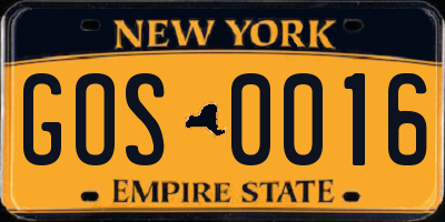 NY license plate GOS0016