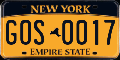 NY license plate GOS0017