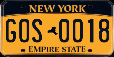 NY license plate GOS0018