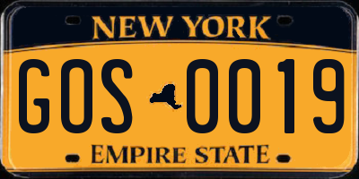 NY license plate GOS0019