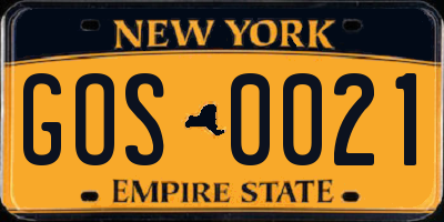 NY license plate GOS0021