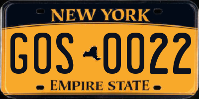 NY license plate GOS0022