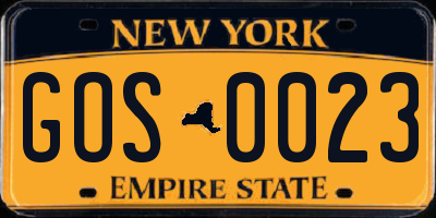 NY license plate GOS0023