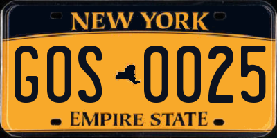 NY license plate GOS0025