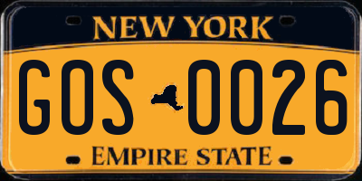 NY license plate GOS0026