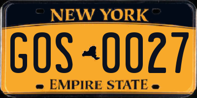 NY license plate GOS0027