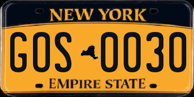 NY license plate GOS0030