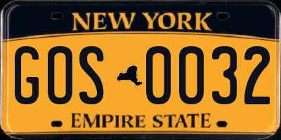 NY license plate GOS0032
