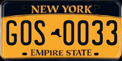 NY license plate GOS0033