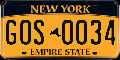 NY license plate GOS0034