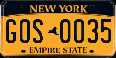 NY license plate GOS0035