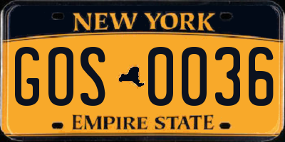 NY license plate GOS0036