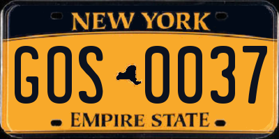 NY license plate GOS0037
