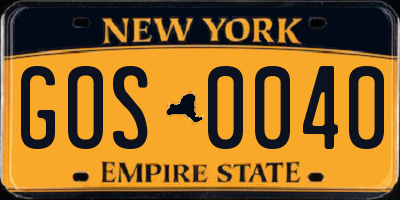 NY license plate GOS0040