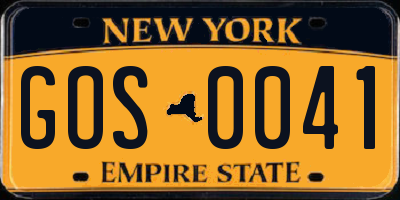 NY license plate GOS0041
