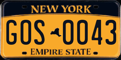 NY license plate GOS0043