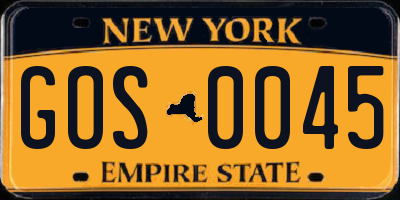 NY license plate GOS0045