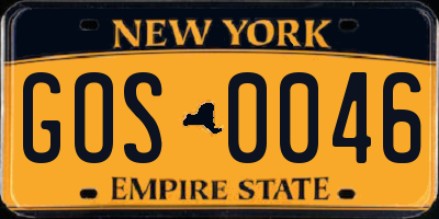 NY license plate GOS0046