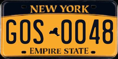 NY license plate GOS0048