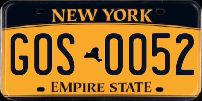 NY license plate GOS0052