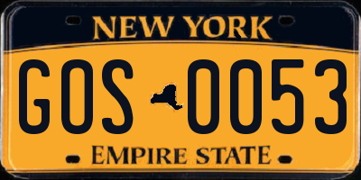NY license plate GOS0053
