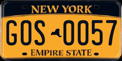 NY license plate GOS0057