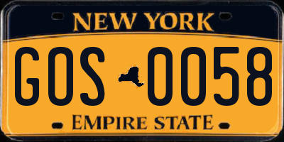 NY license plate GOS0058