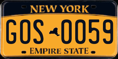 NY license plate GOS0059