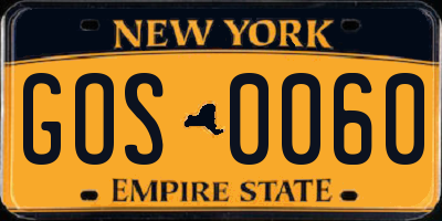 NY license plate GOS0060