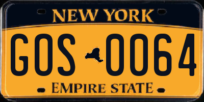NY license plate GOS0064